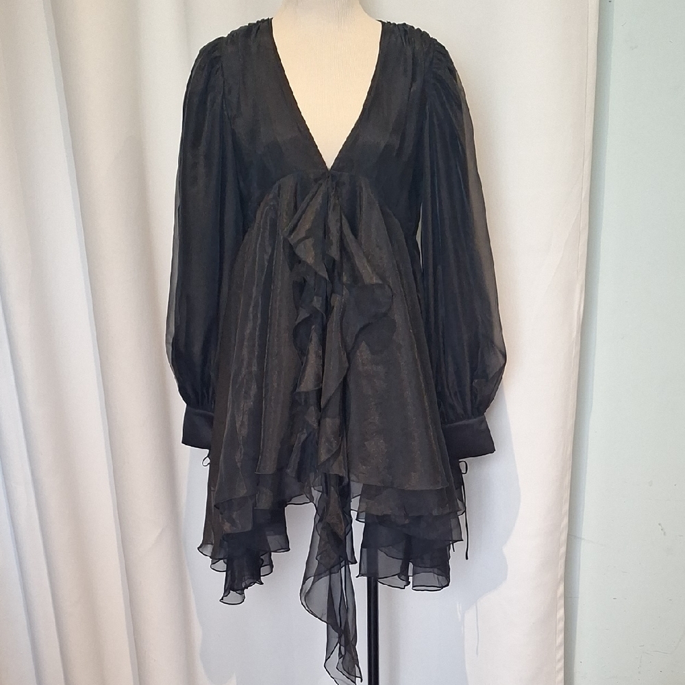 Heiress Beverly Hills  Black Sheer Ruffle Dress/ Top Size XS
